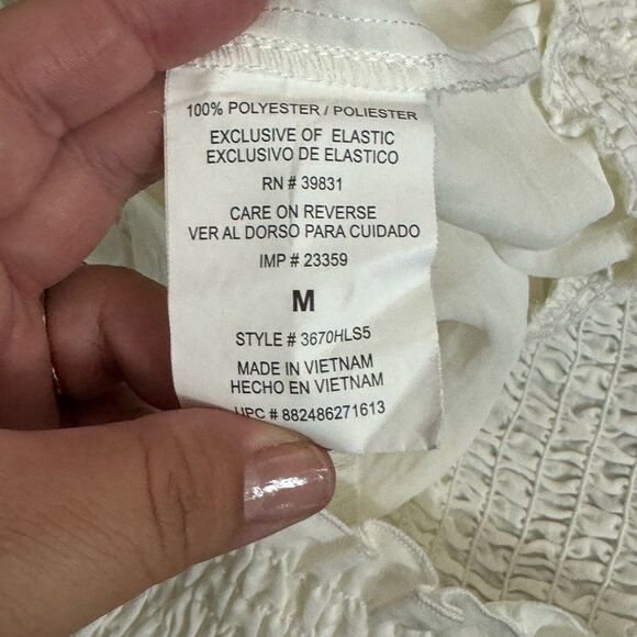 Vintage Blouse M Cream XOXO Lace Sheer Smocked Milkmaid Cottagecore Coquette Y2K - Picture 4 of 10